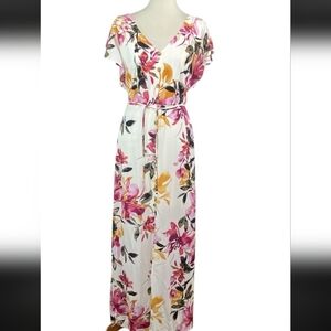 Iz Byer White and Pink Floral Maxi Dress